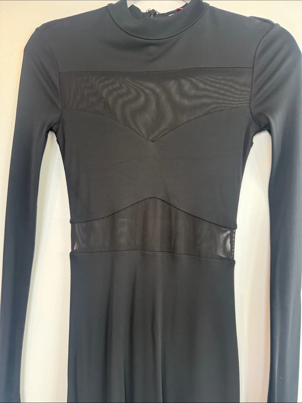 STAUD Falcon Dress Black Long-Sleeve Mesh-Panel Dress - Picture 4 of 5